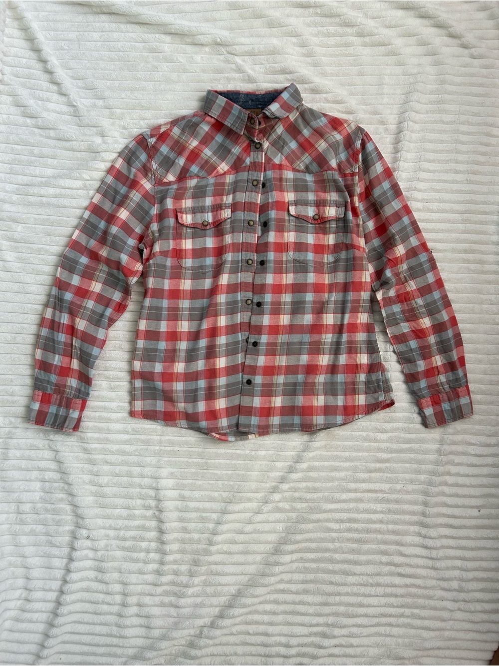 Women’s JACHS Girlfriend Red and Gray Plaid Button-Down Shirt